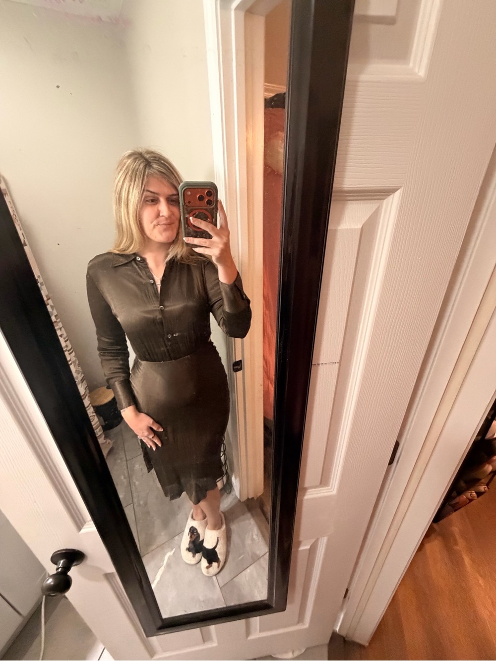 Rails Dark Brown long sleeve button up dress